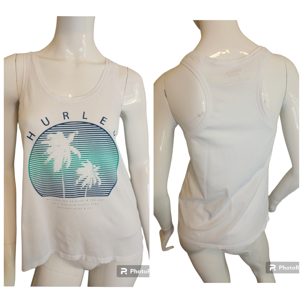Hurley Palm Tree Beach Classic Surf Oversized Racer Back Summer Island Vacation